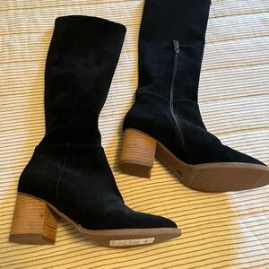 Nordstrom Black Heeled Boots with Tan Sole